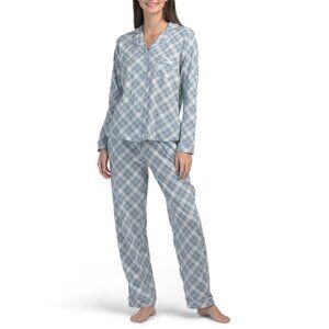 POPPY & CLAY Blue 2pc Organic Cotton Plaid Be Natural Long Sleeve Pajama Set